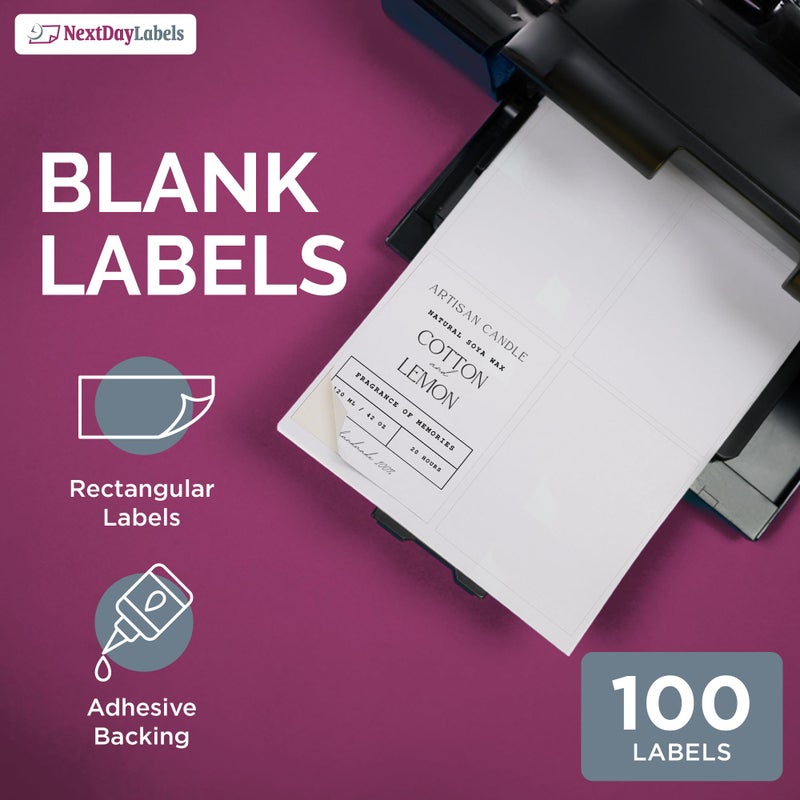 NextDayLabels â€“ 4â€ x 5â€ Rectangular Sticker Labels for Printer - White Laser/Inkjet Printer Labels Return Address Labels Shipping Label Stickers (25 Sheets, 4 Per Sheet, 100 Labels) - Image 3